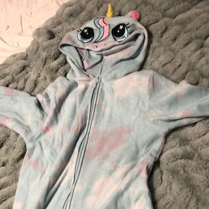 Girls size 7/8 pajama onesie unicorn themed and multicolored